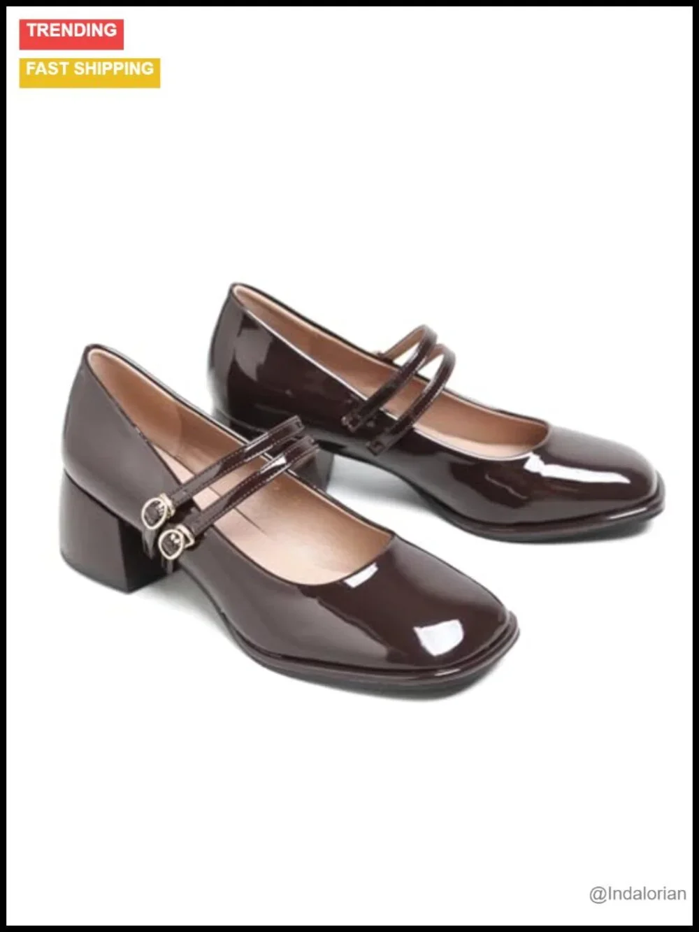 Chunky Low Block Heel Mary Janes Pumps for Women PU Leather Work Shoes